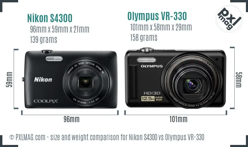 Nikon S4300 vs Olympus VR-330 size comparison