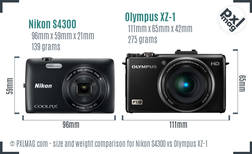 Nikon S4300 vs Olympus XZ-1 size comparison