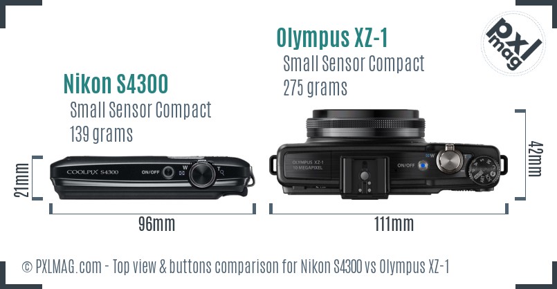 Nikon S4300 vs Olympus XZ-1 top view buttons comparison