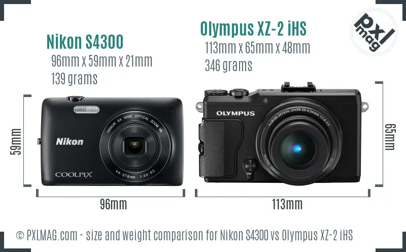 Nikon S4300 vs Olympus XZ-2 iHS size comparison