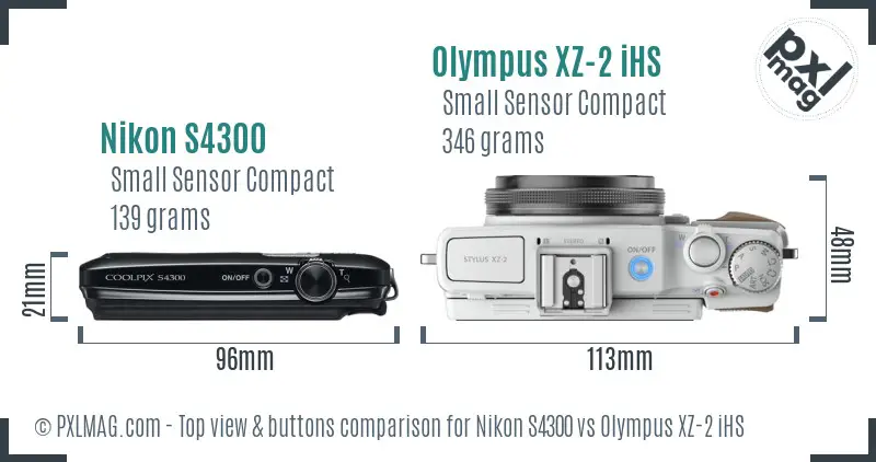 Nikon S4300 vs Olympus XZ-2 iHS top view buttons comparison