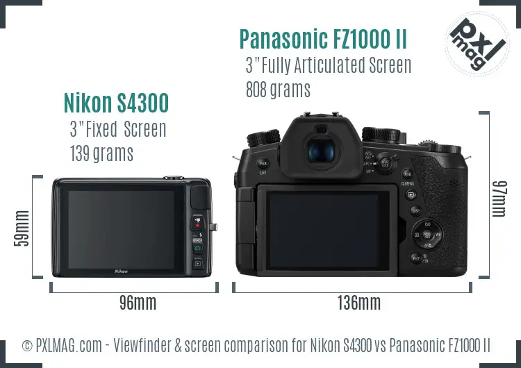 Nikon S4300 vs Panasonic FZ1000 II Screen and Viewfinder comparison