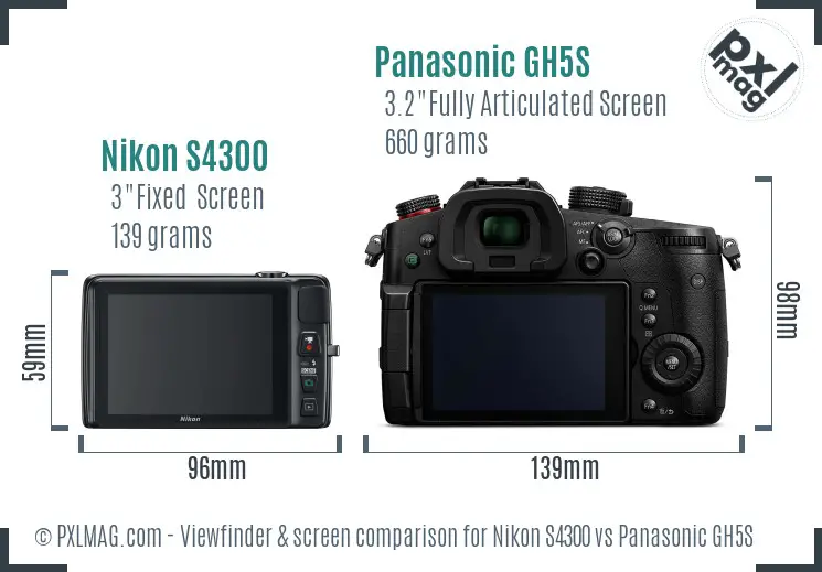 Nikon S4300 vs Panasonic GH5S Screen and Viewfinder comparison
