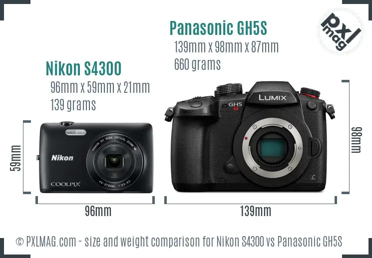 Nikon S4300 vs Panasonic GH5S size comparison