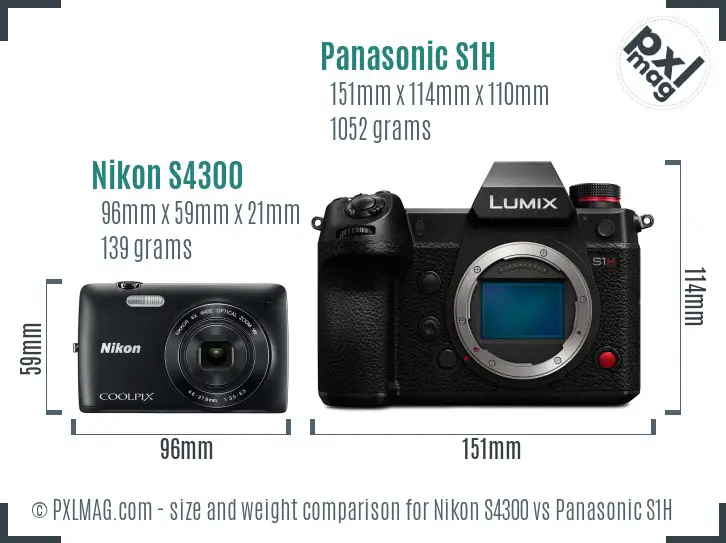Nikon S4300 vs Panasonic S1H size comparison