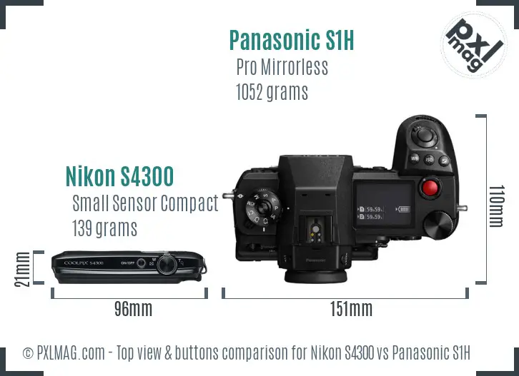 Nikon S4300 vs Panasonic S1H top view buttons comparison