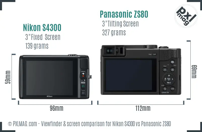 Nikon S4300 vs Panasonic ZS80 Screen and Viewfinder comparison