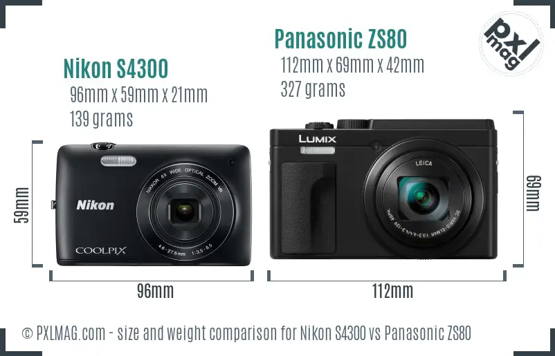 Nikon S4300 vs Panasonic ZS80 size comparison