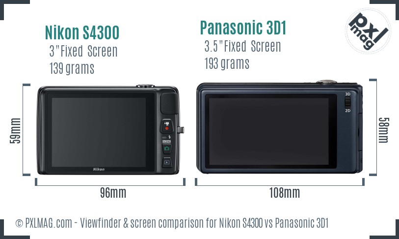 Nikon S4300 vs Panasonic 3D1 Screen and Viewfinder comparison