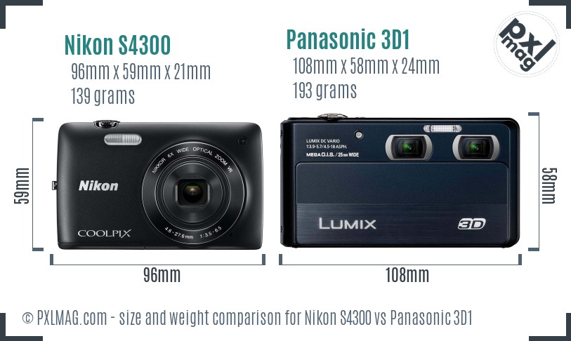 Nikon S4300 vs Panasonic 3D1 size comparison Nikon S4300 vs Panasonic 3D1 size comparison