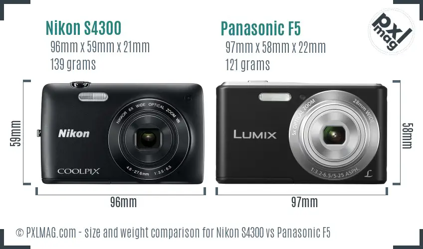 Nikon S4300 vs Panasonic F5 size comparison