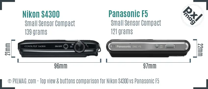 Nikon S4300 vs Panasonic F5 top view buttons comparison