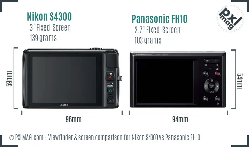 Nikon S4300 vs Panasonic FH10 Screen and Viewfinder comparison