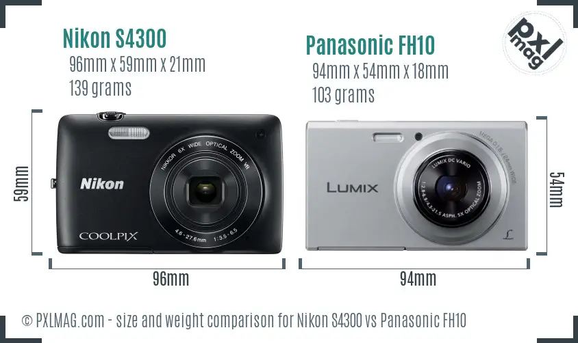 Nikon S4300 vs Panasonic FH10 size comparison