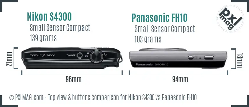 Nikon S4300 vs Panasonic FH10 top view buttons comparison