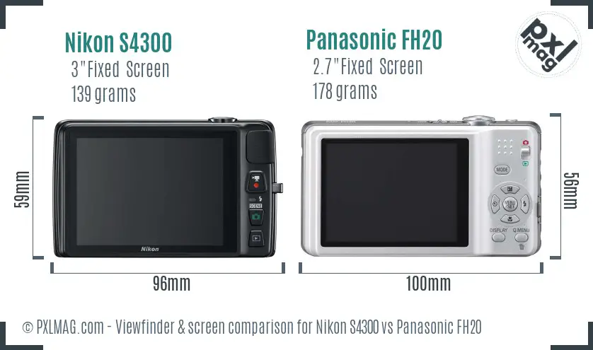 Nikon S4300 vs Panasonic FH20 Screen and Viewfinder comparison