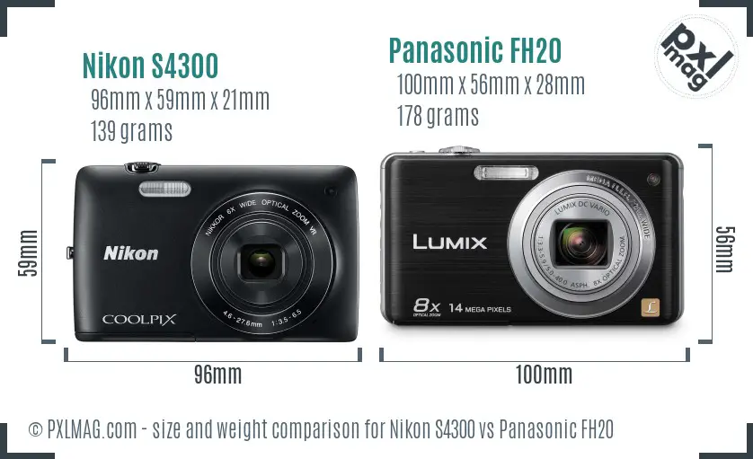 Nikon S4300 vs Panasonic FH20 size comparison