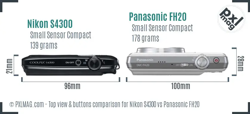 Nikon S4300 vs Panasonic FH20 top view buttons comparison