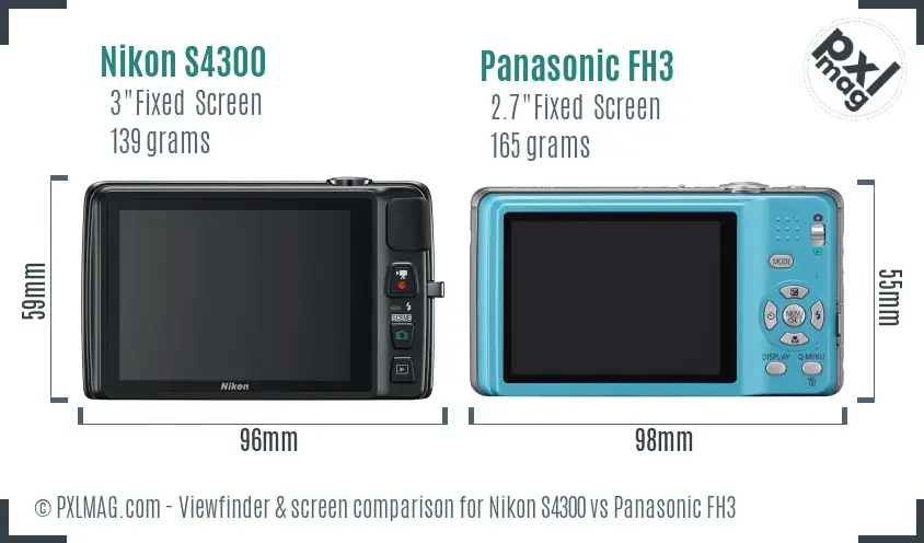 Nikon S4300 vs Panasonic FH3 Screen and Viewfinder comparison