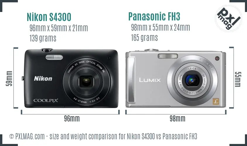 Nikon S4300 vs Panasonic FH3 size comparison