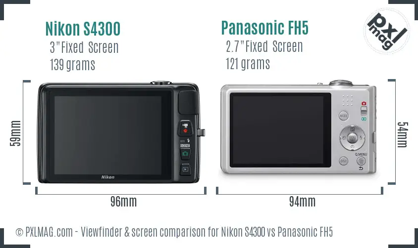 Nikon S4300 vs Panasonic FH5 Screen and Viewfinder comparison