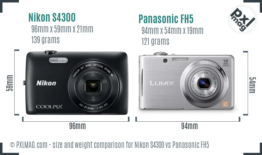 Nikon S4300 vs Panasonic FH5 size comparison