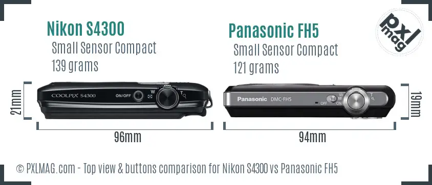 Nikon S4300 vs Panasonic FH5 top view buttons comparison