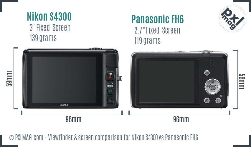 Nikon S4300 vs Panasonic FH6 Screen and Viewfinder comparison