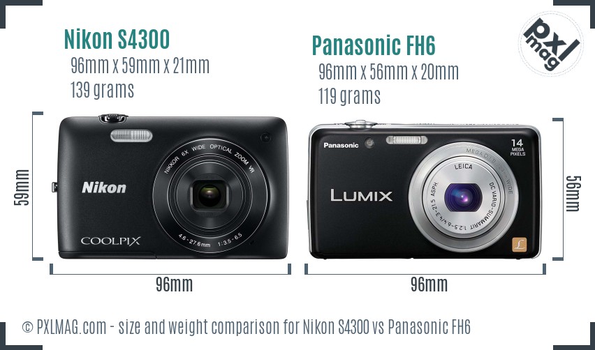 Nikon S4300 vs Panasonic FH6 size comparison