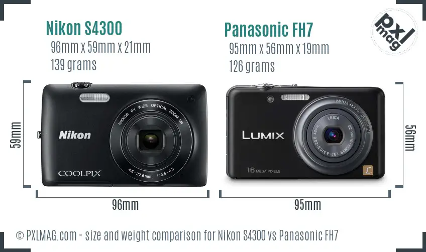 Nikon S4300 vs Panasonic FH7 size comparison