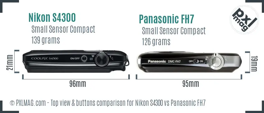 Nikon S4300 vs Panasonic FH7 top view buttons comparison