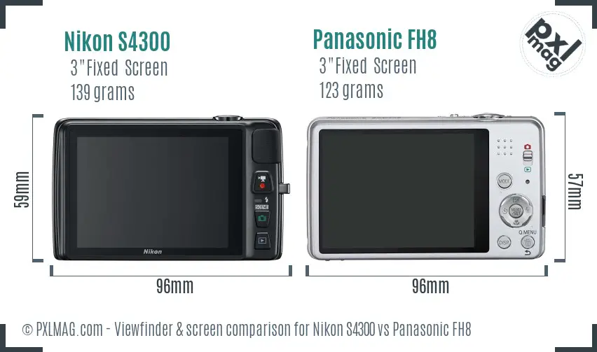 Nikon S4300 vs Panasonic FH8 Screen and Viewfinder comparison