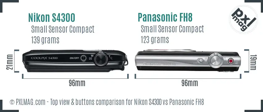 Nikon S4300 vs Panasonic FH8 top view buttons comparison