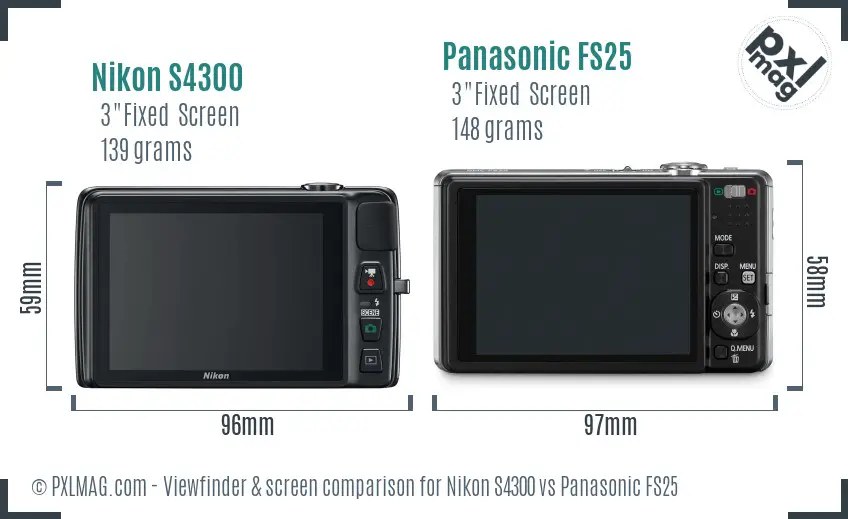 Nikon S4300 vs Panasonic FS25 Screen and Viewfinder comparison Nikon S4300 vs Panasonic FS25 Screen and Viewfinder comparison