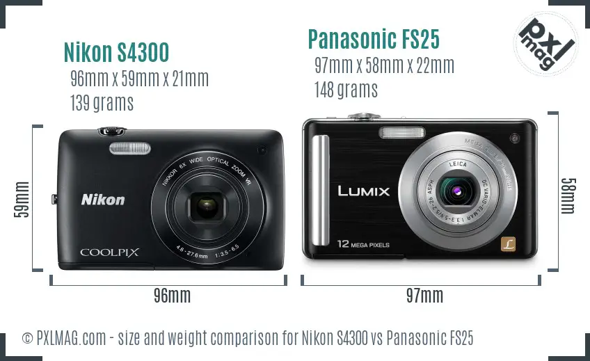 Nikon S4300 vs Panasonic FS25 size comparison Nikon S4300 vs Panasonic FS25 size comparison