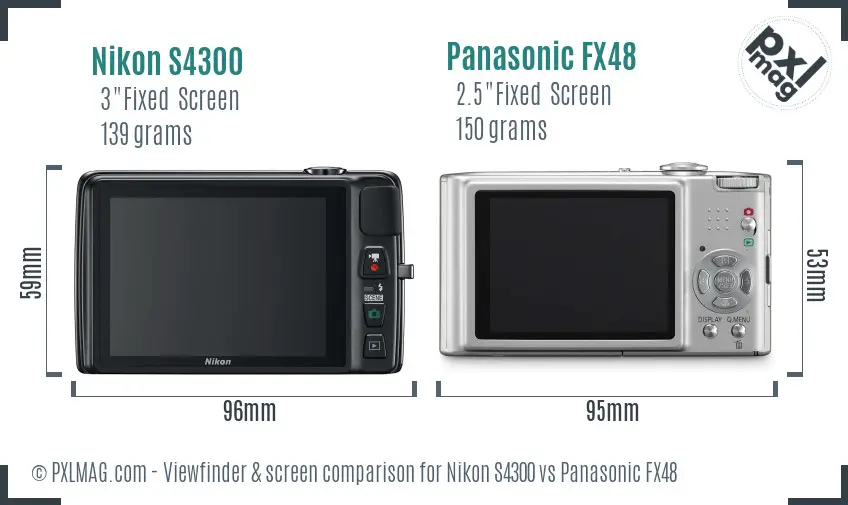 Nikon S4300 vs Panasonic FX48 Screen and Viewfinder comparison