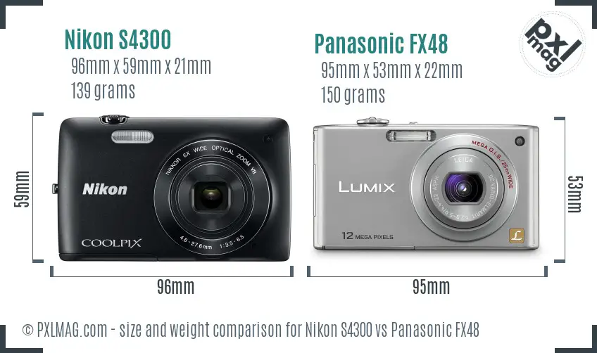 Nikon S4300 vs Panasonic FX48 size comparison