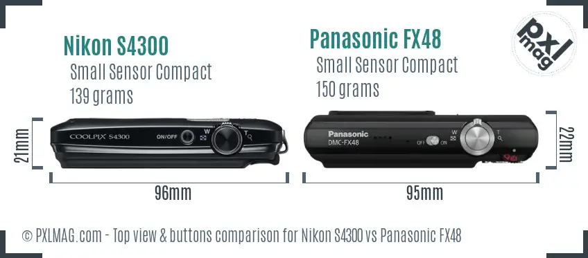 Nikon S4300 vs Panasonic FX48 top view buttons comparison