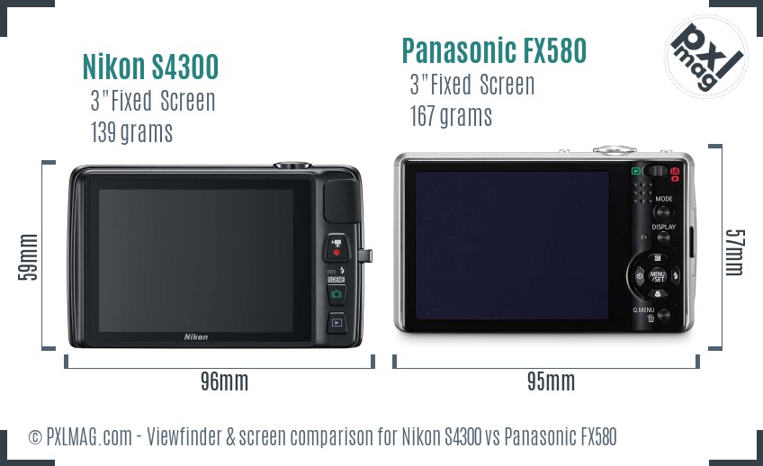 Nikon S4300 vs Panasonic FX580 Screen and Viewfinder comparison