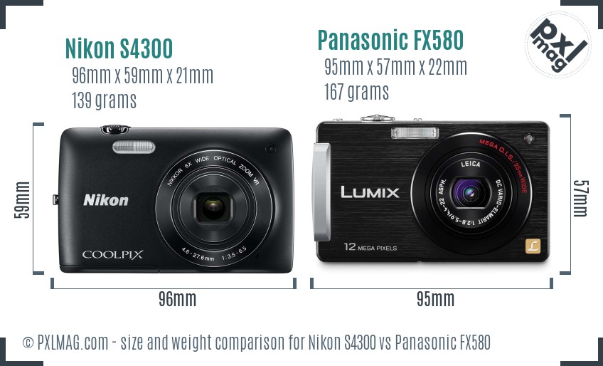 Nikon S4300 vs Panasonic FX580 size comparison