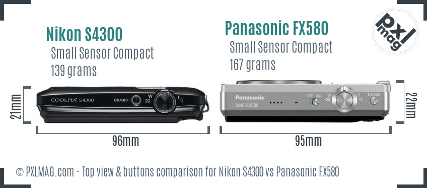 Nikon S4300 vs Panasonic FX580 top view buttons comparison