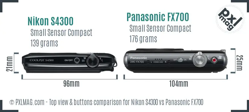 Nikon S4300 vs Panasonic FX700 top view buttons comparison Nikon S4300 vs Panasonic FX700 top view buttons comparison