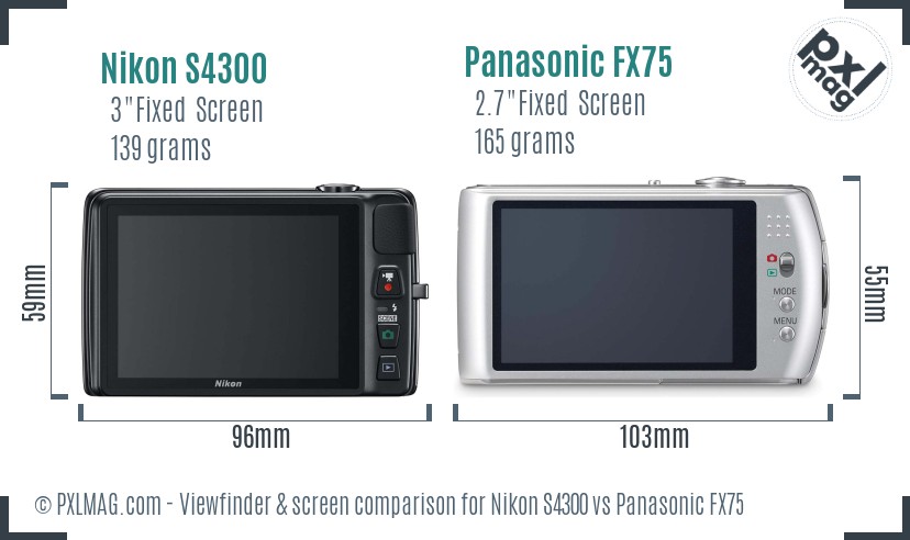 Nikon S4300 vs Panasonic FX75 Screen and Viewfinder comparison