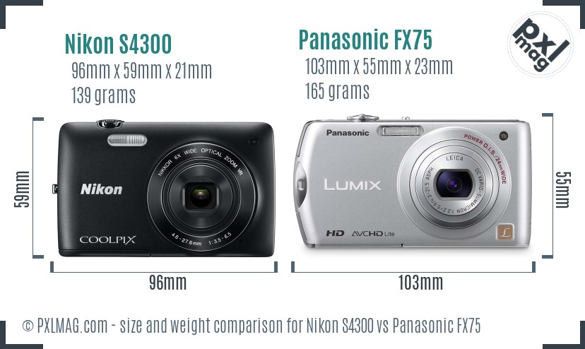 Nikon S4300 vs Panasonic FX75 size comparison