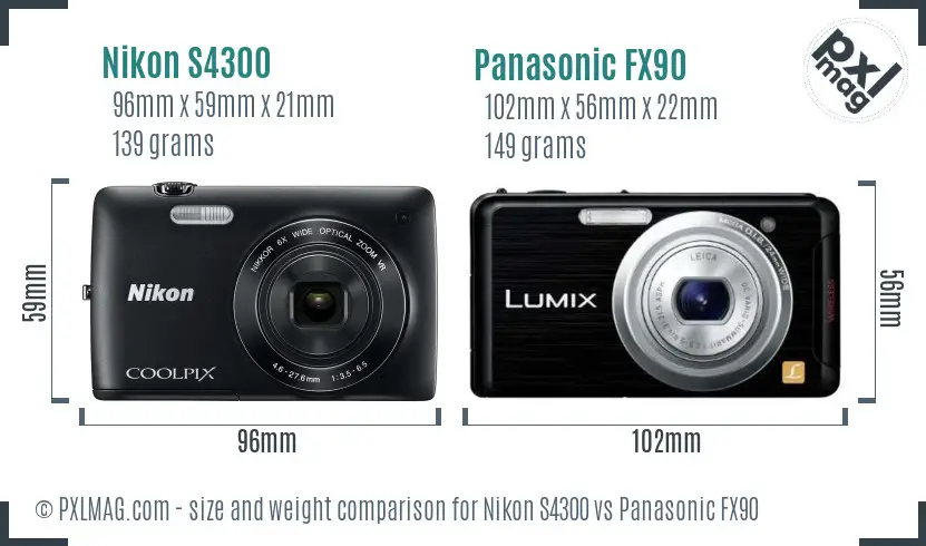 Nikon S4300 vs Panasonic FX90 size comparison