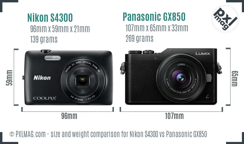 Nikon S4300 vs Panasonic GX850 size comparison