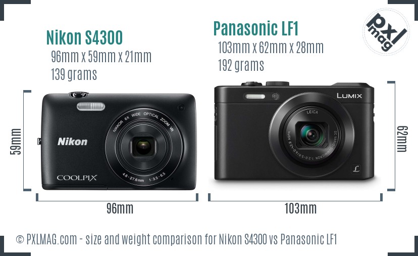Nikon S4300 vs Panasonic LF1 size comparison