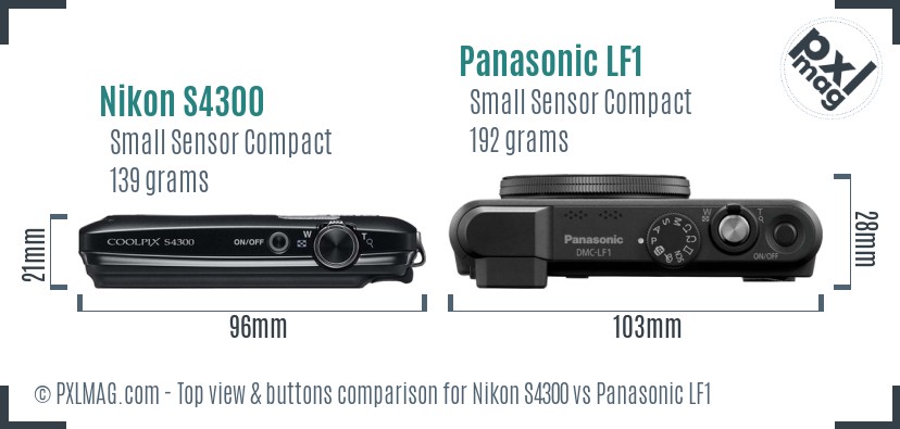 Nikon S4300 vs Panasonic LF1 top view buttons comparison