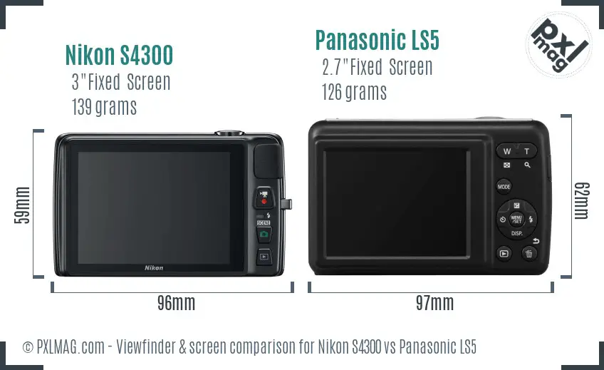 Nikon S4300 vs Panasonic LS5 Screen and Viewfinder comparison