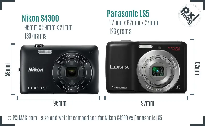 Nikon S4300 vs Panasonic LS5 size comparison